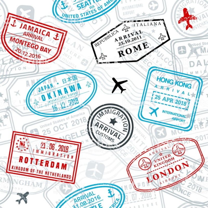 passport stamps from many countries